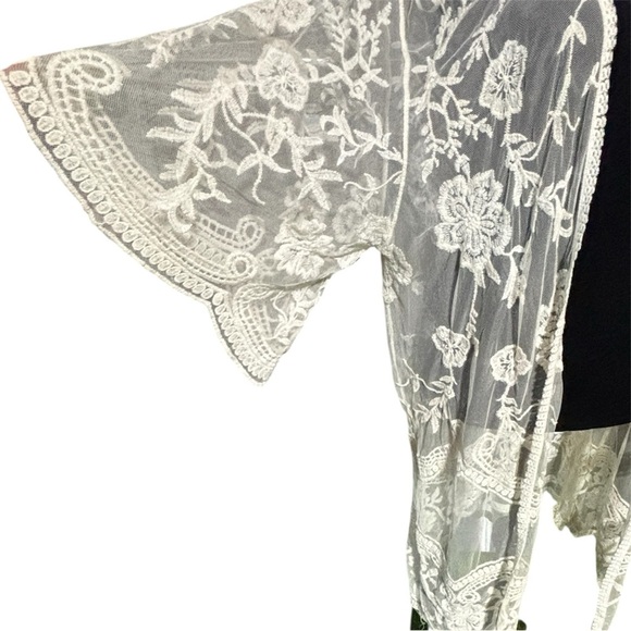 Women's Lace Cardigan Floral Crochet Sheer Beach Cover Ups Long Open Kimono lg - Picture 4 of 10